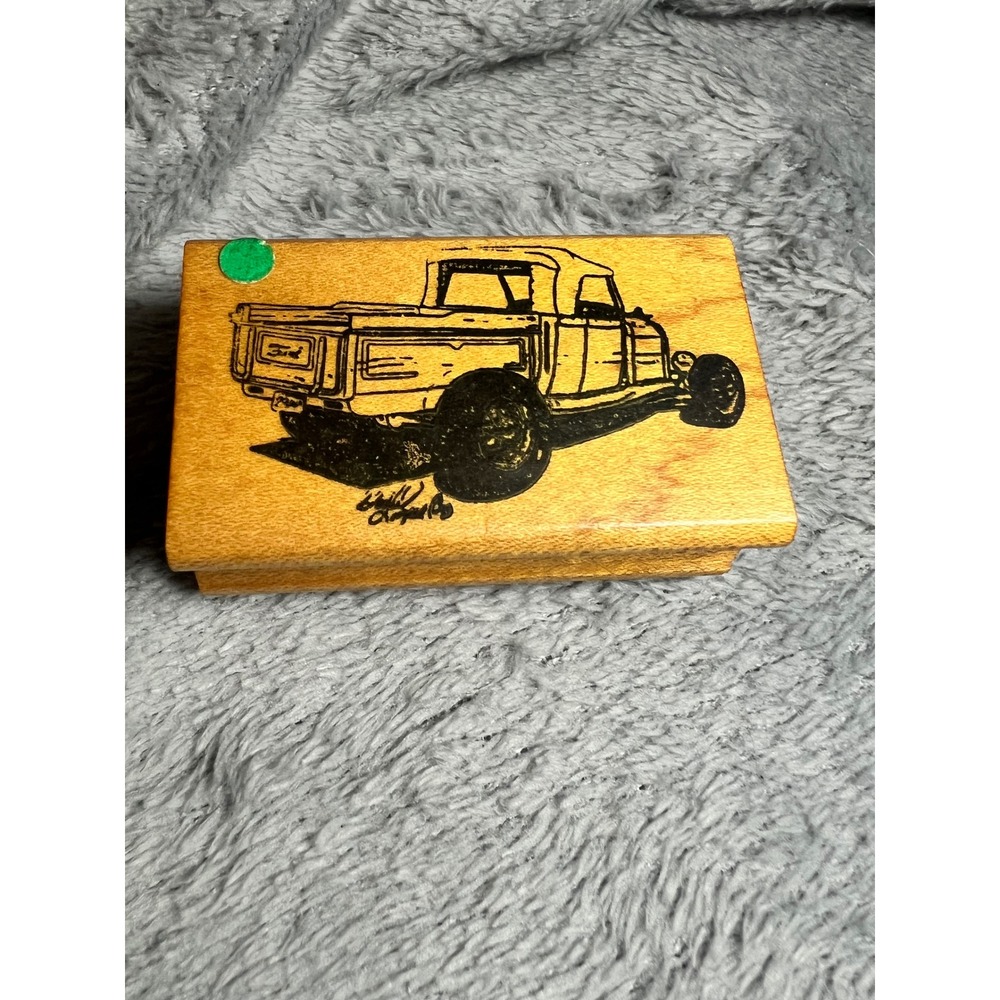 Vintage Rubber Stamp‎ 1932 Ford Highboy Pickup Truck Hot Rod Car Wood 3"